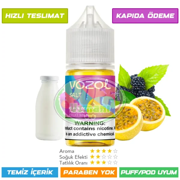 Vozol Likit Böğürtlen Çarkıfelek Meyvesi Süt Aromalı 30ml