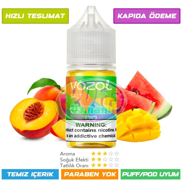 Vozol Likit Şeftali Mango ve Karpuz Aromalı 30ml